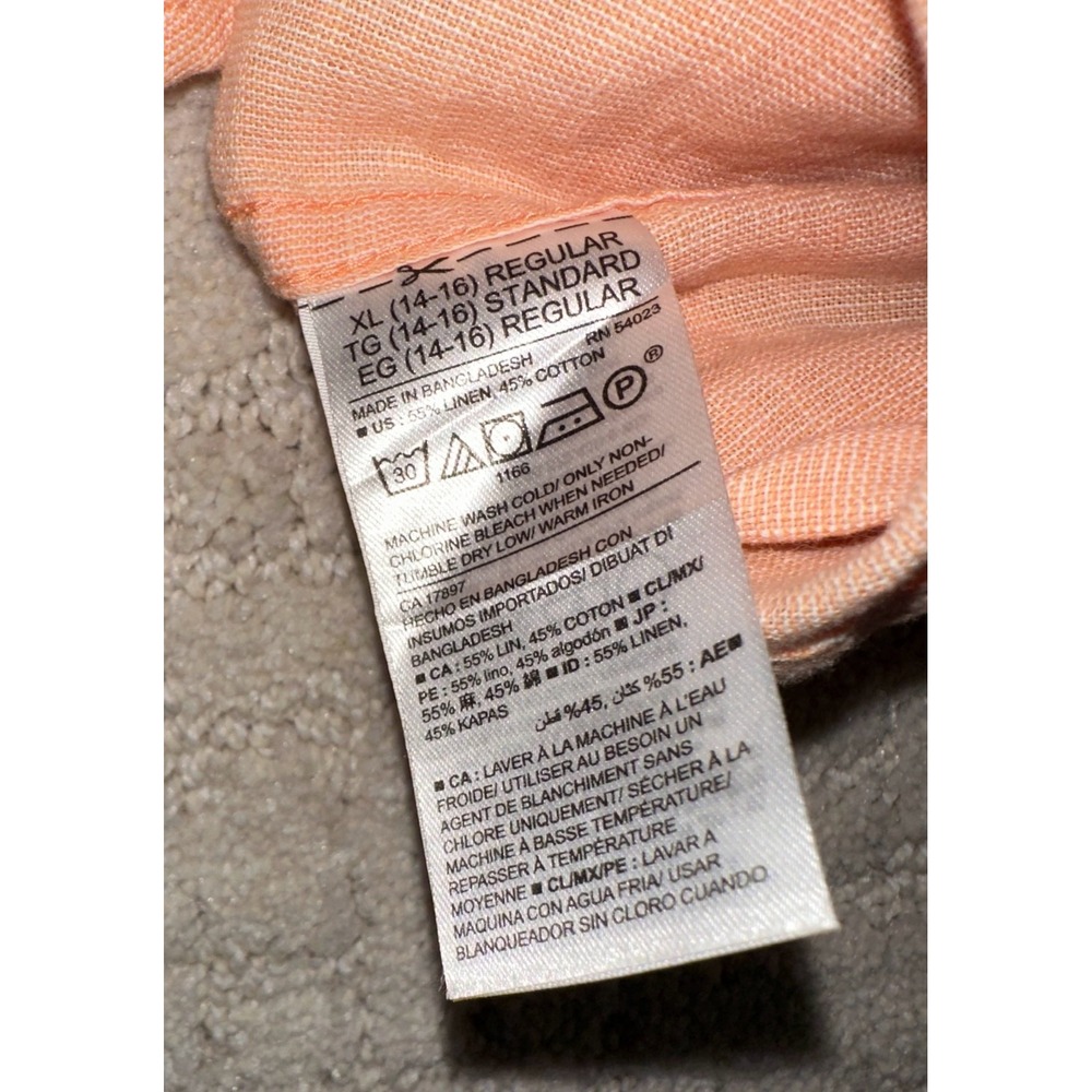 Old Navy Button Down Shirt Kids XL Orange Linen Blend Short Sleeve Casual - Picture 4 of 7